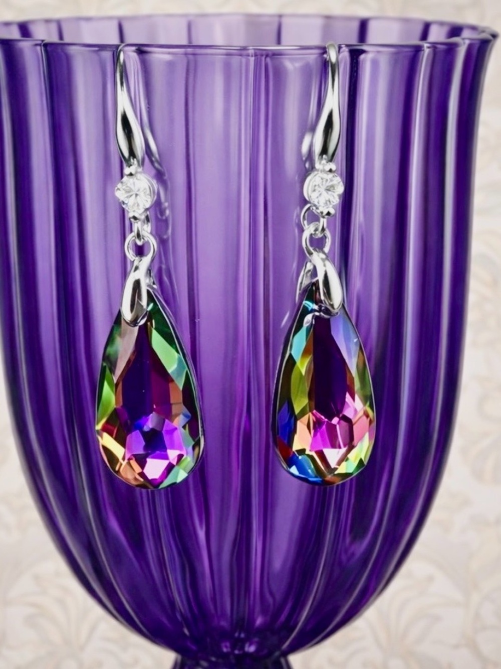 Rainbow Vitrail Crystal Teardrop Dangle Earrings